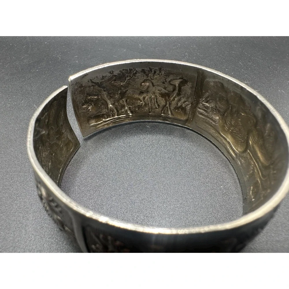 Antique Miao Silver Cuff Bracelet Late 1800s Handmade Talisman Of Eternal Love